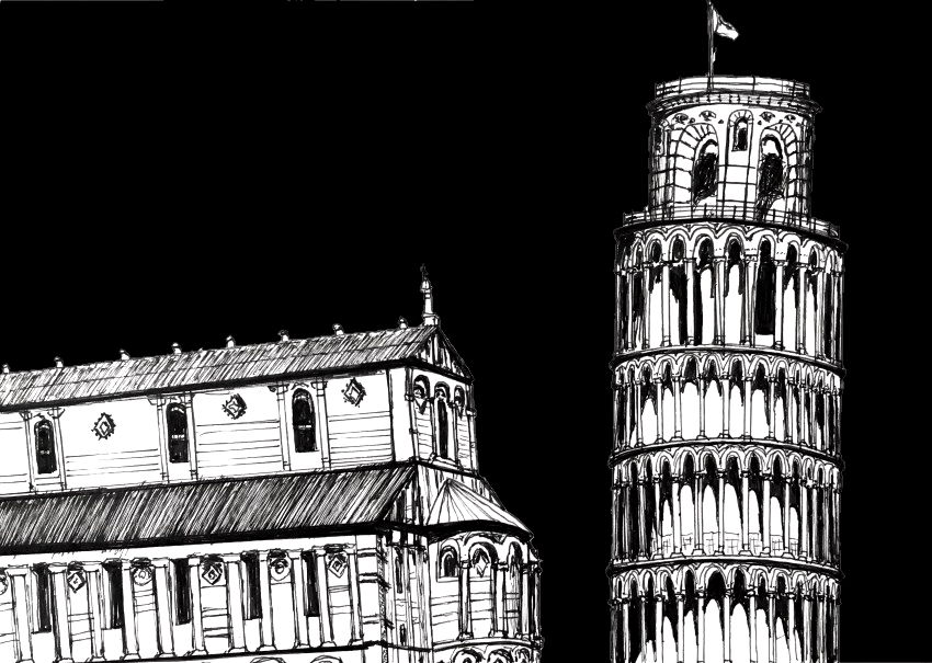 Pen drawing Leaning Tower of Pisa