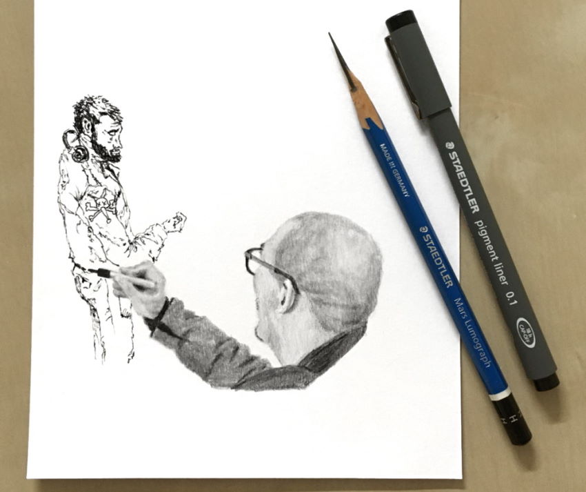 Pencil drawing portrait of Kim Jung Gi