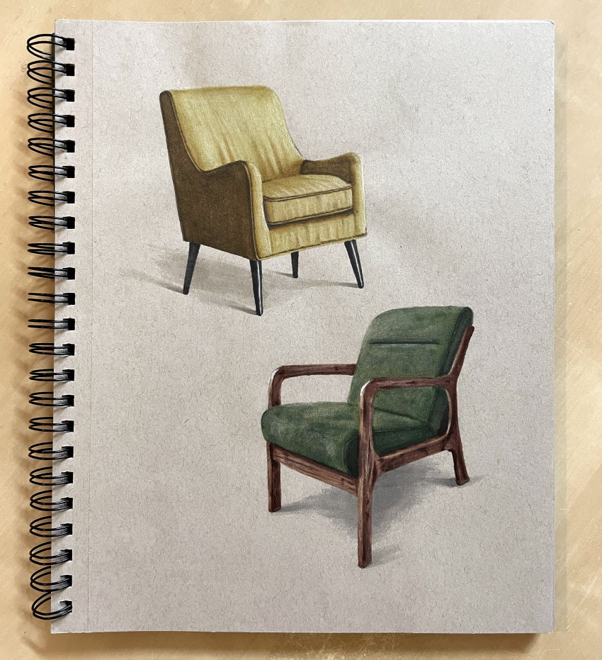 Marker drawing of armchairs on toned paper