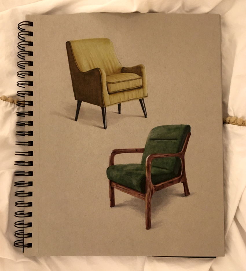 Marker drawing of armchairs on toned paper