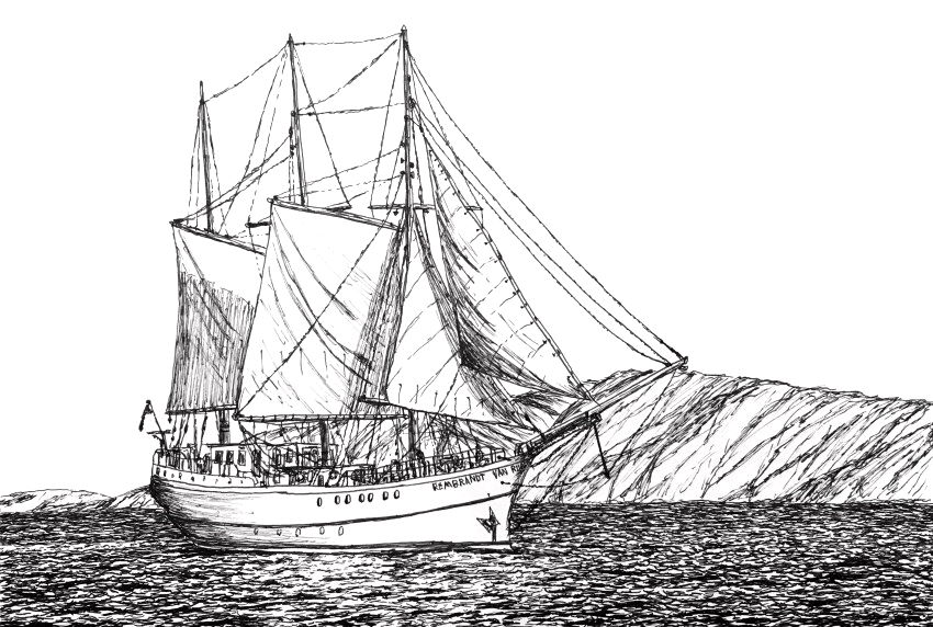 Pen & ink drawing of a sailboat