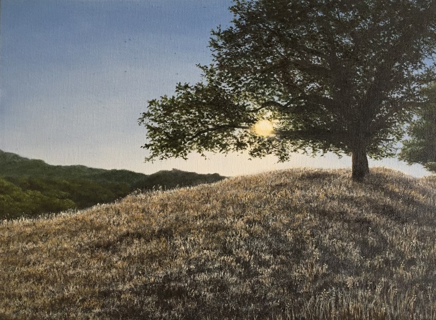 Tree and sunset oil painting