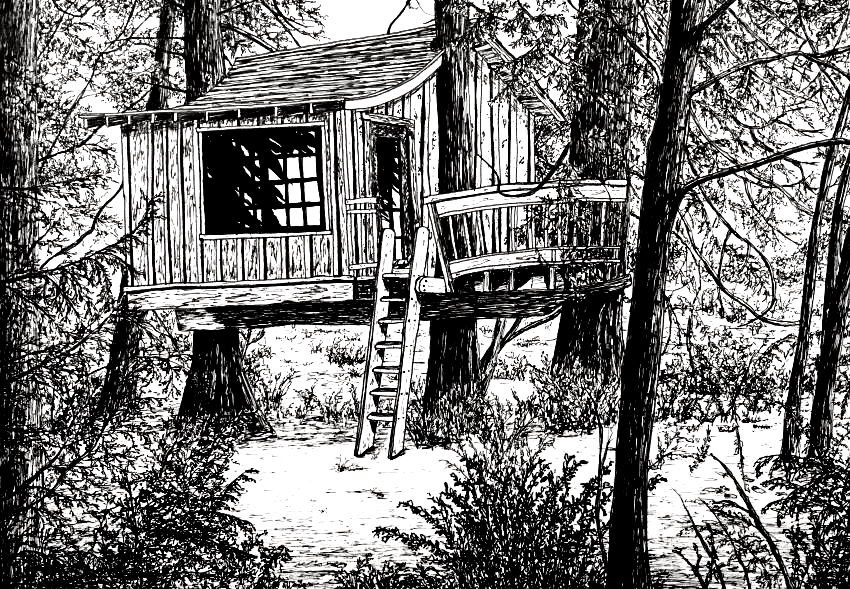 Tree house pen drawing