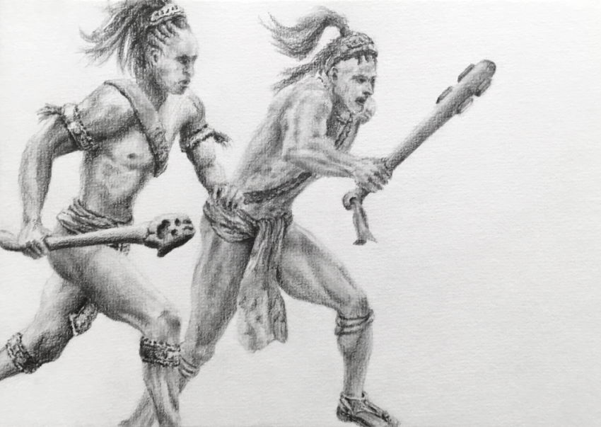 Pencil drawing of two native warriors