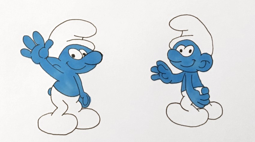 Drawing of two Smurfs with markers