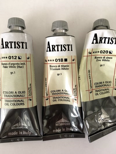 White oil paints: Flake, Titanium and Zinc