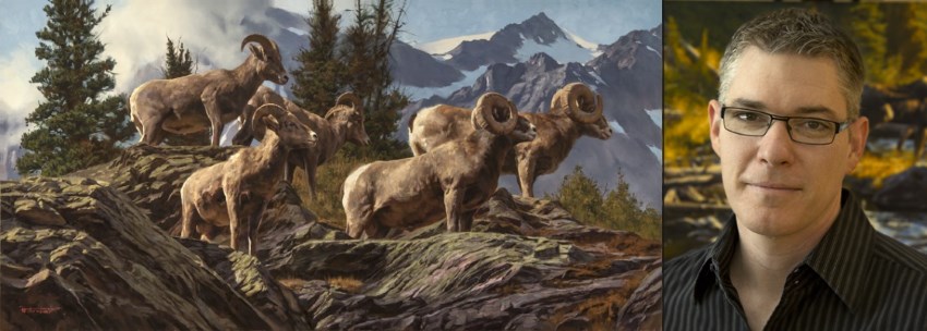 Dustin Van Wechel painting of ibex on mountain