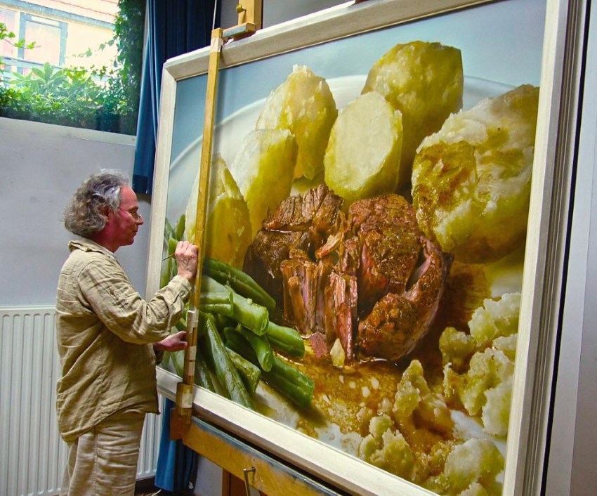 Meat hyperrealistic oil painting by Tjalf Sparnaay