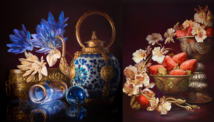 Oil paintings of flowers and fruit by Gatya Kelly