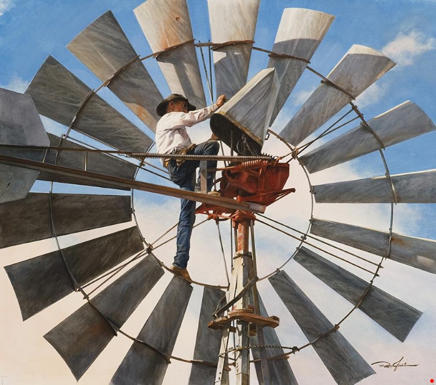 Man working watercolor painting by Rance Jones