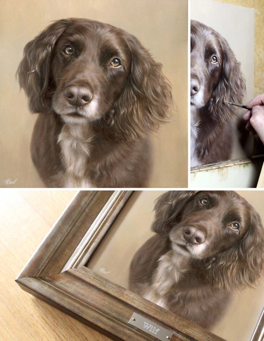 Framed dog portrait by Nicholas Beall