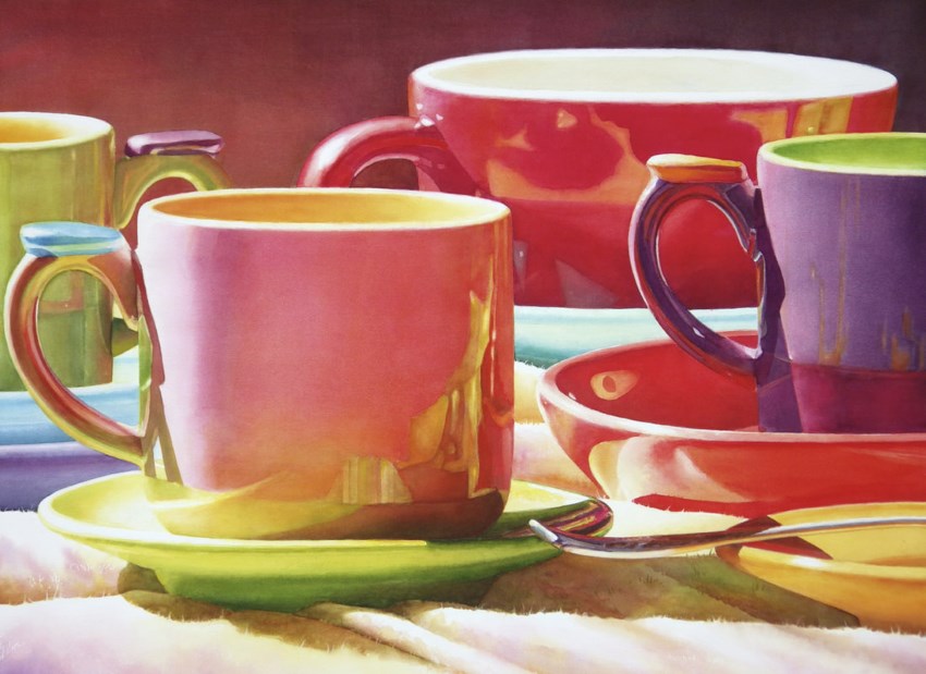 Watercolor cups of tea by artist Lana Privitera