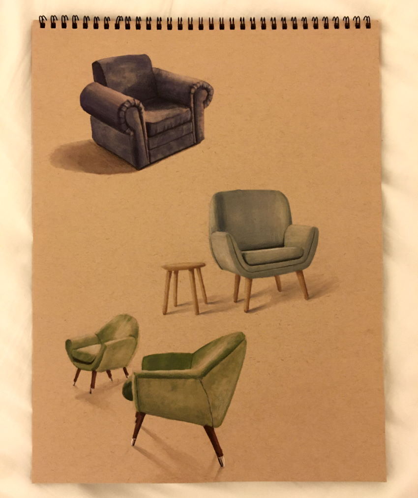 Armchair drawings with Copic markers