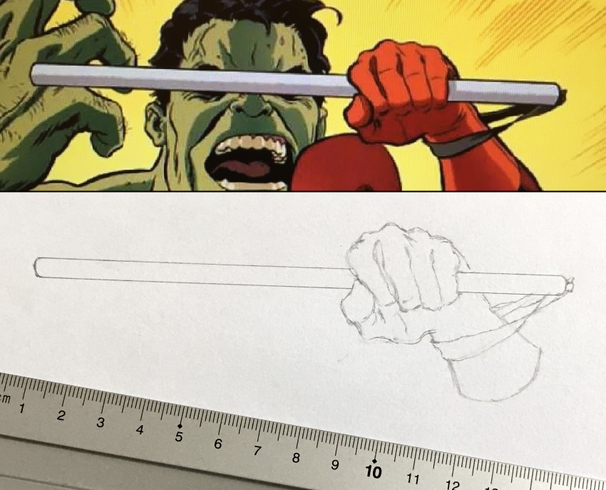 Drawing the hand and baton of Daredevil