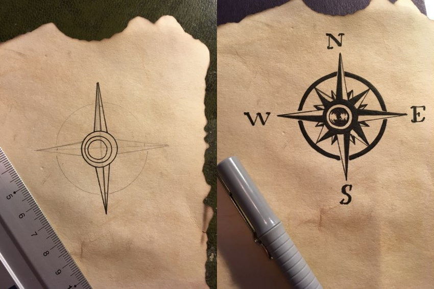 Sketching with a pencil and going over it with a pen