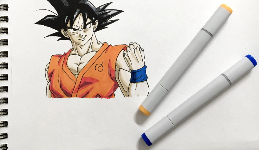 Son Goku fan art drawing with markers