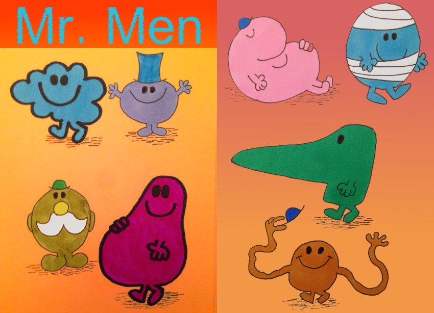 Drawing of cartoon characters from Mr. Men