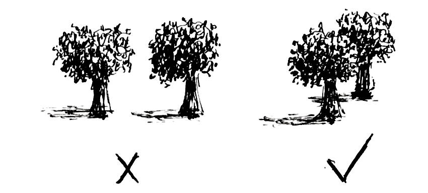 A sketch of small overlapping trees