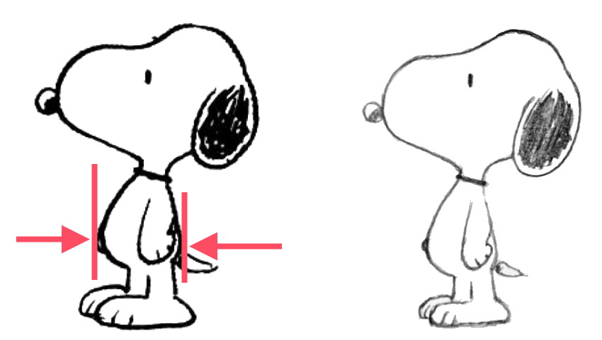 Drawing the curves on snoopy body