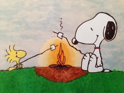 Comics drawing and painting of Snoopy & Woodstock