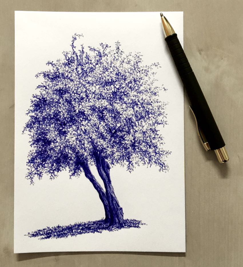 A drawing of a tree using a ballpoint pen