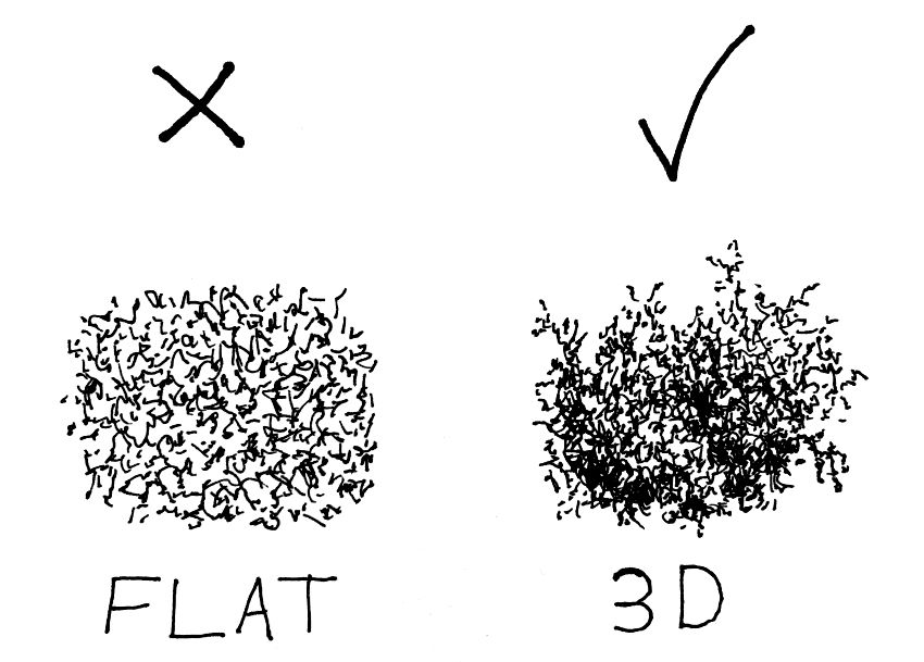 How to add depth and volume to leaves when drawing