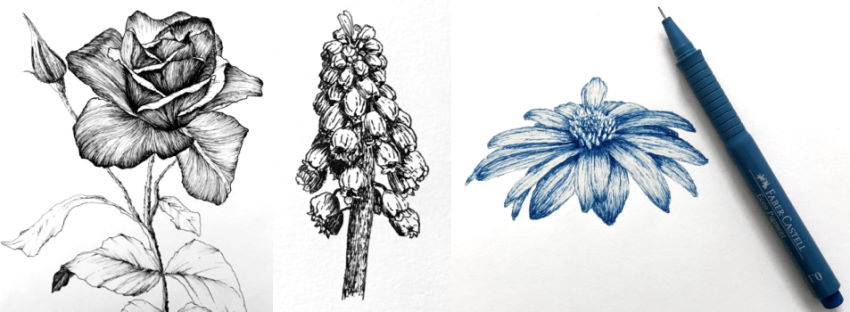 Examples for drawing flowers with a pen