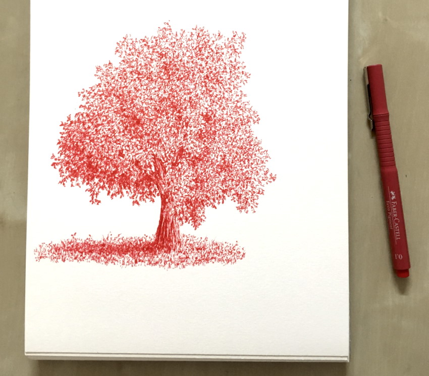 Tree drawing with a red pen