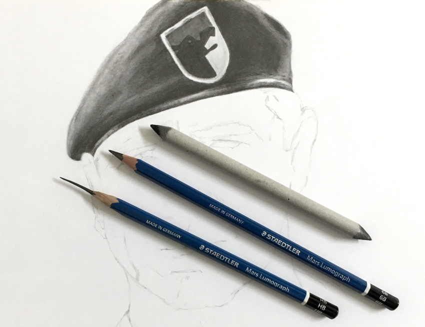 Army beret pencil drawing