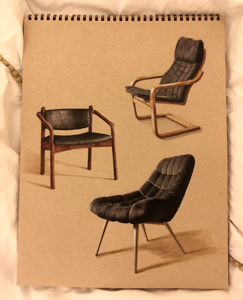 Ralistic armchairs drawing with markers