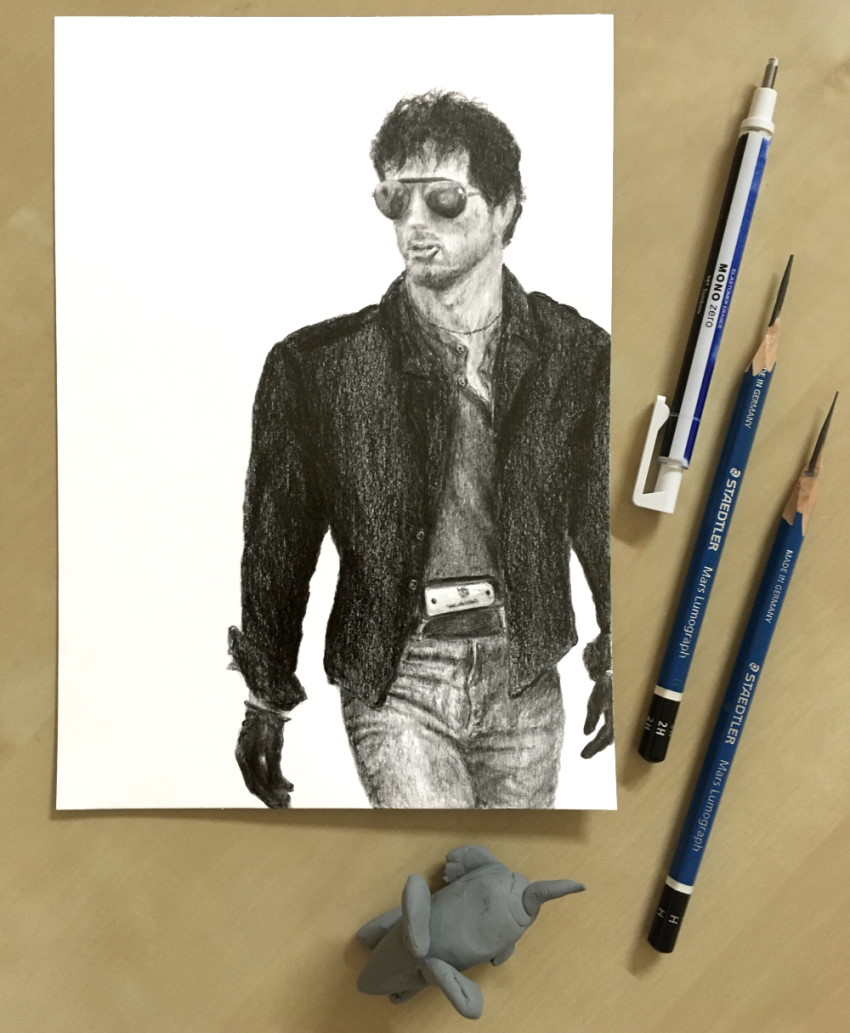 Realistic drawing of Sylvester Stallone from Cobra film