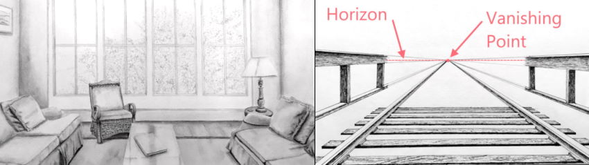 Drawings using linear perspective