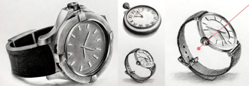 Realistic pencil drawings of watches