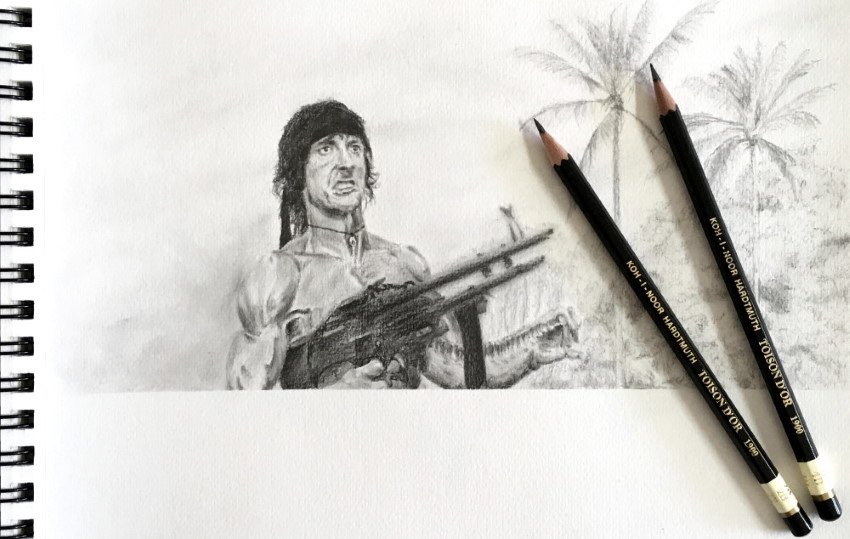 John James Rambo realistic pencil drawing
