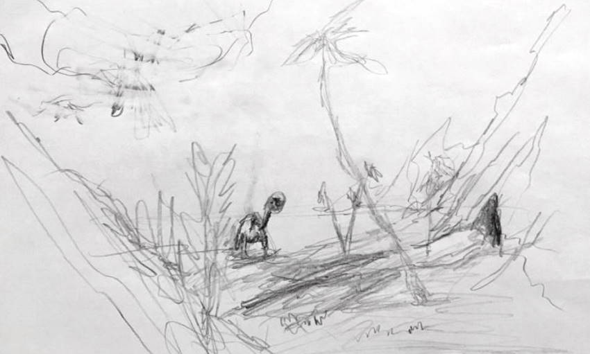 Drawing a quick sketch for landscape composition