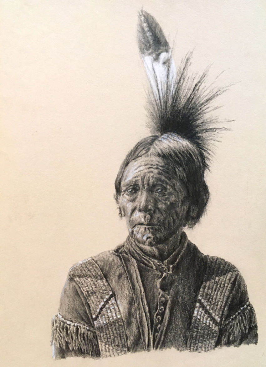 Graphite pencil portrait drawing of a Native American