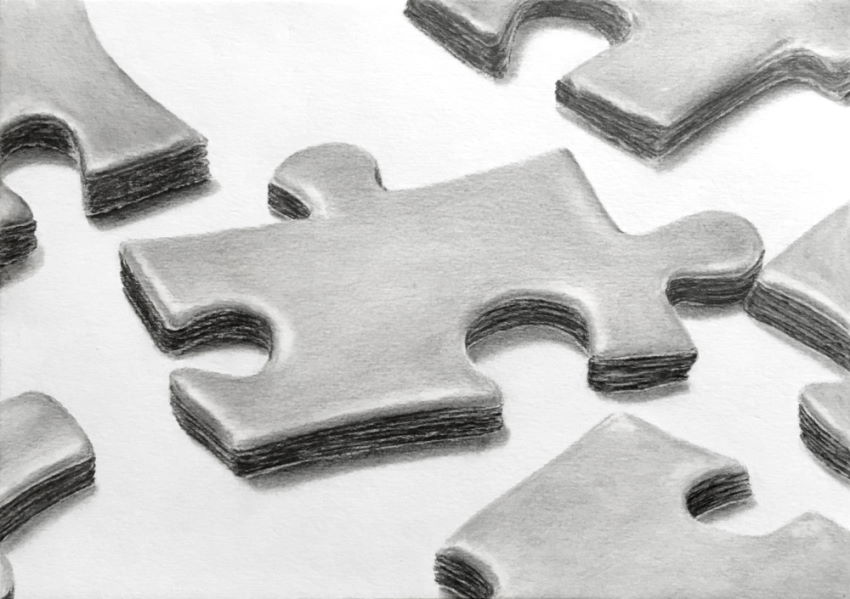 Graphite pencil drawing of puzzle pieces