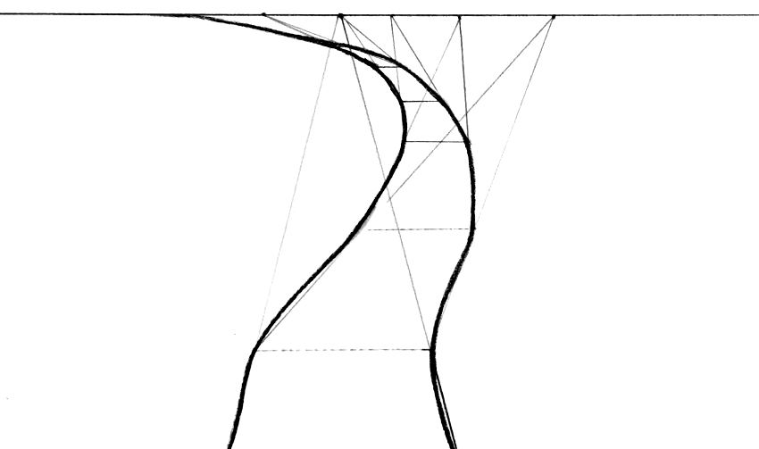 Simple winding road drawing with multiple vanishing points