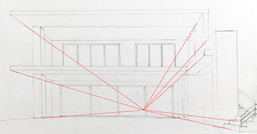 Lines for villa in one-point perspective
