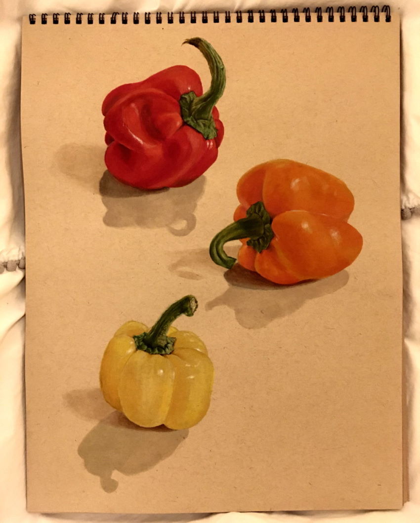 Realistic drawing of bell peppers with markers