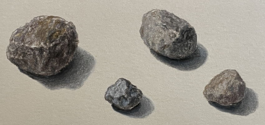 Realistic colored pencils drawing of stones