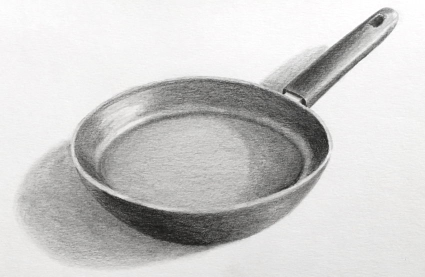 Realistic graphite drawing of a kitchen pan